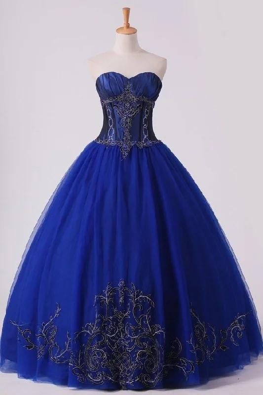2024 Dark Royal Blue Ball Gown Sweetheart Floor Length Quinceanera Dresses With PFFHCHGR 2024 Dark Royal Blue Ball Gown Sweetheart Floor Length Quinceanera Dresses With PFFHCHGR