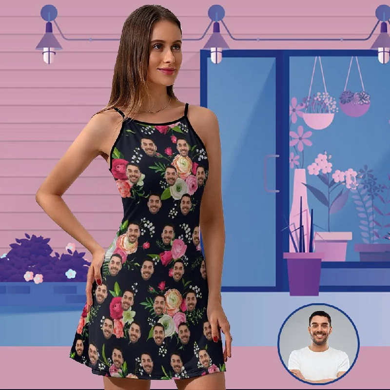 Custom Face Rose Women's Sling Dress