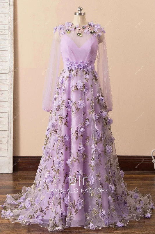 Fairy Flower Pearls Lilac Organza Prom Dress