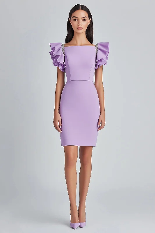 Lilac Bodycon Ruffle Sleeves Formal Dress