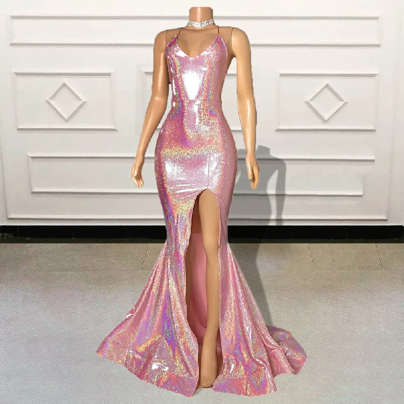 Sparkly Sequined Long Prom Dresses for Graduation Party Sexy V Neck Backless Formal Occasion Evening Gowns with High Slit Sparkly Sequined Long Prom Dresses for Graduation Party Sexy V Neck Backless Formal Occasion Evening Gowns with High Slit
