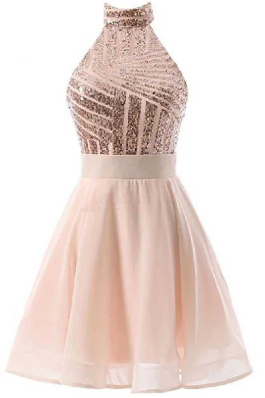 Halter Sequins Short Prom Dresses,Backless Mini Homecoming Dresses,Cocktail Dresses DM496