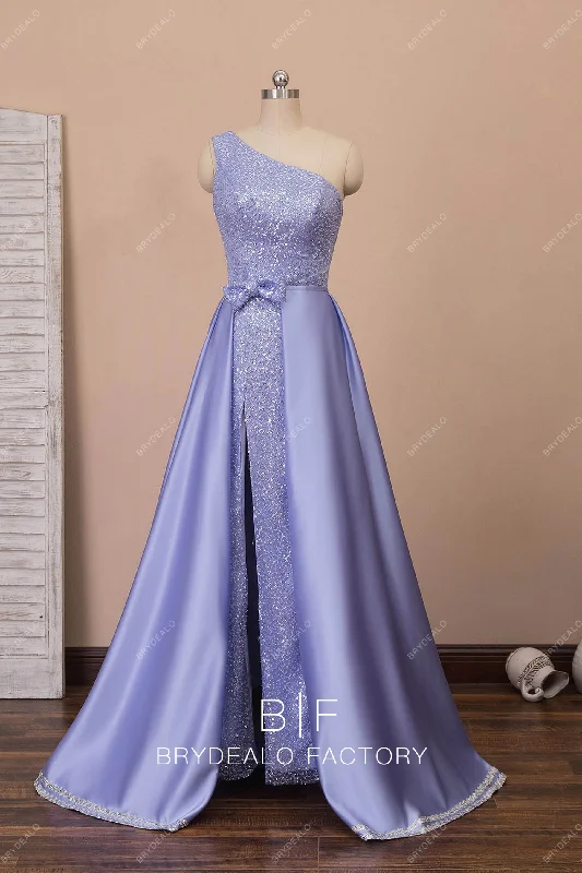 Lavender Glitter One Shoulder Sheath Prom Dress