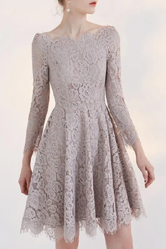 stunning Fashion Temperament Long Sleeve Lace Short Homecoming Dress For Teens DM376