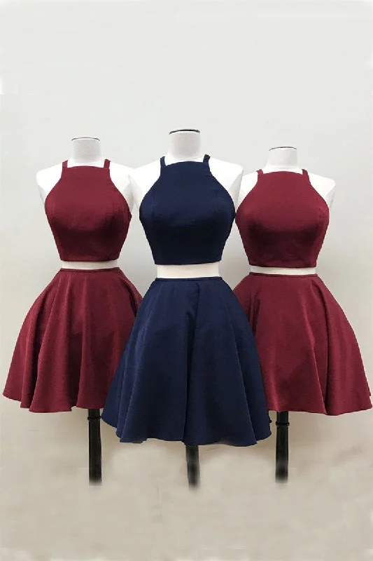Burgundy Short Two Piece Prom Dress,Short Navy Blue Homecoming Dress DM488