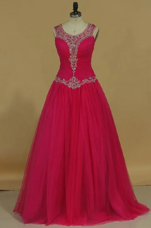 2024 Scoop Tulle With Beads And Ruffles Quinceanera Dresses PBBFZCCM