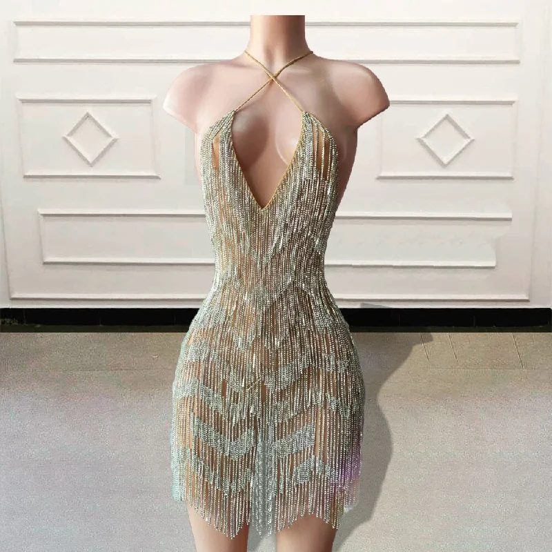 Luxury Beaded Black Girls Short Prom Dress Sexy See Through Sleeveless Women Custom Mini Cocktail Gowns for Birthday Party Luxury Beaded Black Girls Short Prom Dress Sexy See Through Sleeveless Women Custom Mini Cocktail Gowns for Birthday Party