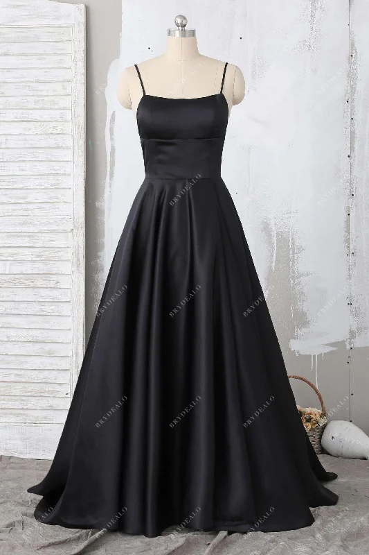 Black Satin Empire Crisscross Prom Dress