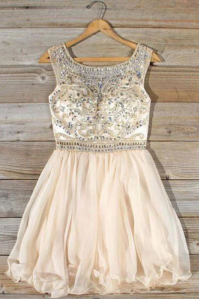 Cute Chiffon A Line Sleeveless Homecoming Dresses With Beading,Short Prom Dresses DM338