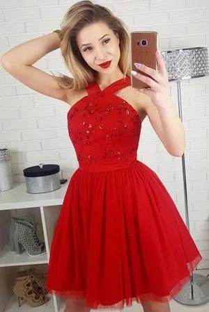 Cute A-Line Straps Red Homecoming Dresses,Sleeveless Short Prom Dress With Sequins DM472 Cute A-Line Straps Red Homecoming Dresses,Sleeveless Short Prom Dress With Sequins DM472