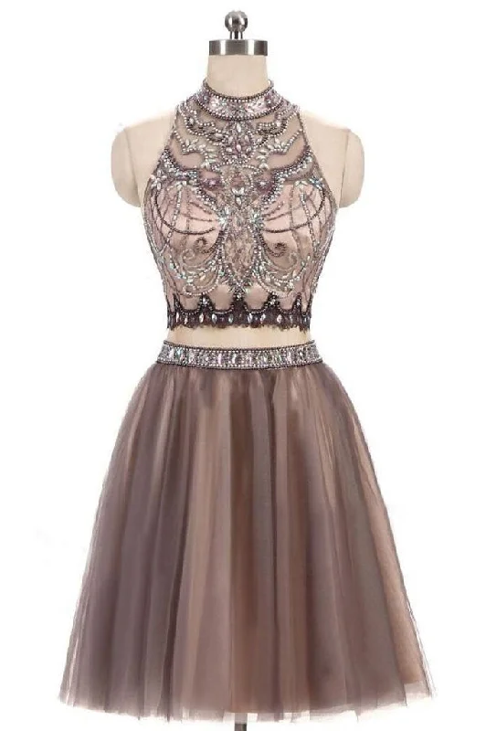 Gorgeous Beading Two Piece Prom Dress,Junior Short Tulle Open Back Homecoming Dresses DM481 Gorgeous Beading Two Piece Prom Dress,Junior Short Tulle Open Back Homecoming Dresses DM481