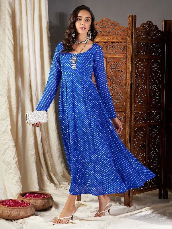 Lyush Women Blue Lehariya Anarkali Dress