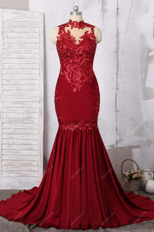 Ruby Sequined Lace Mermaid Knit Evening Prom Dress