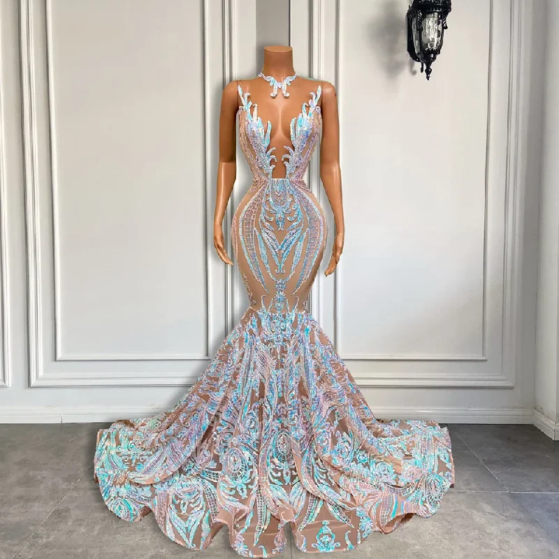 Long Sparkly Prom Dresses Sheer O-Neck Sleeveless Real Picture African Black Girls Mermaid Prom Gala Gowns Long Sparkly Prom Dresses Sheer O-Neck Sleeveless Real Picture African Black Girls Mermaid Prom Gala Gowns