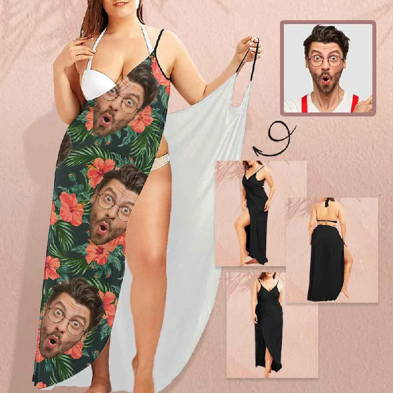 Custom Husband Face Red Flowers Spaghetti Strap Backless Beach Dress Personalized Women's Cover up Beach Dress Custom Husband Face Red Flowers Spaghetti Strap Backless Beach Dress Personalized Women's Cover up Beach Dress