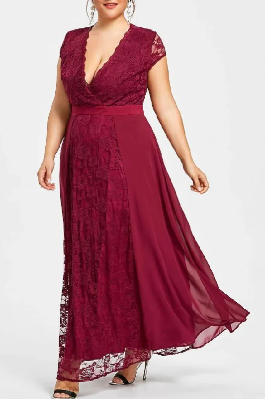 Ankle Length Burgundy Plus Size Mother of the Bride Lace Dress with Sleeves