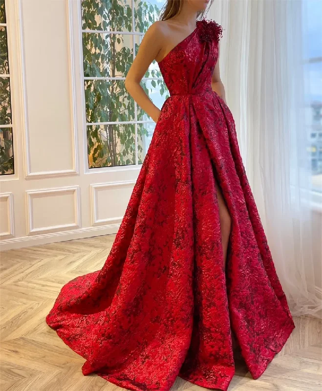 Luxury A-line 2024 Elegant Red Chic Women Printing Flower Prom Dresses Long One Shoulder Ball Gown Glitter Formal Evening Party Luxury A-line 2024 Elegant Red Chic Women Printing Flower Prom Dresses Long One Shoulder Ball Gown Glitter Formal Evening Party