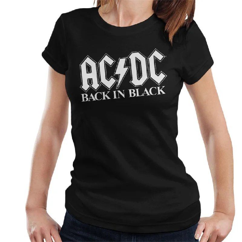 AC/DC Back In Black Women's T-Shirt Lace Blend Ribbed Blend Corduroy Blend