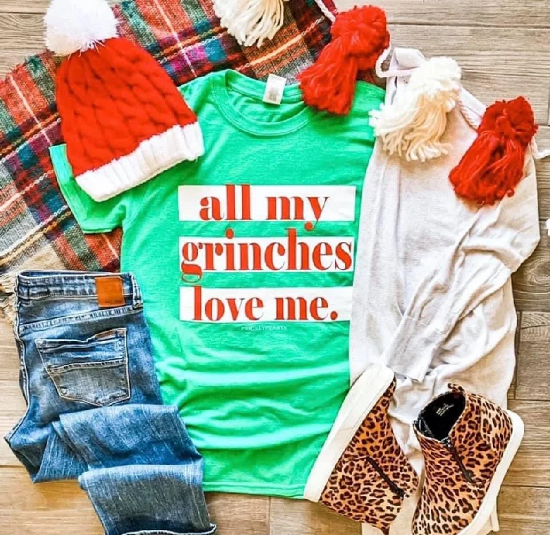 All My Grinches Love Me Tee Zippered Front Buttoned Front Snap Front