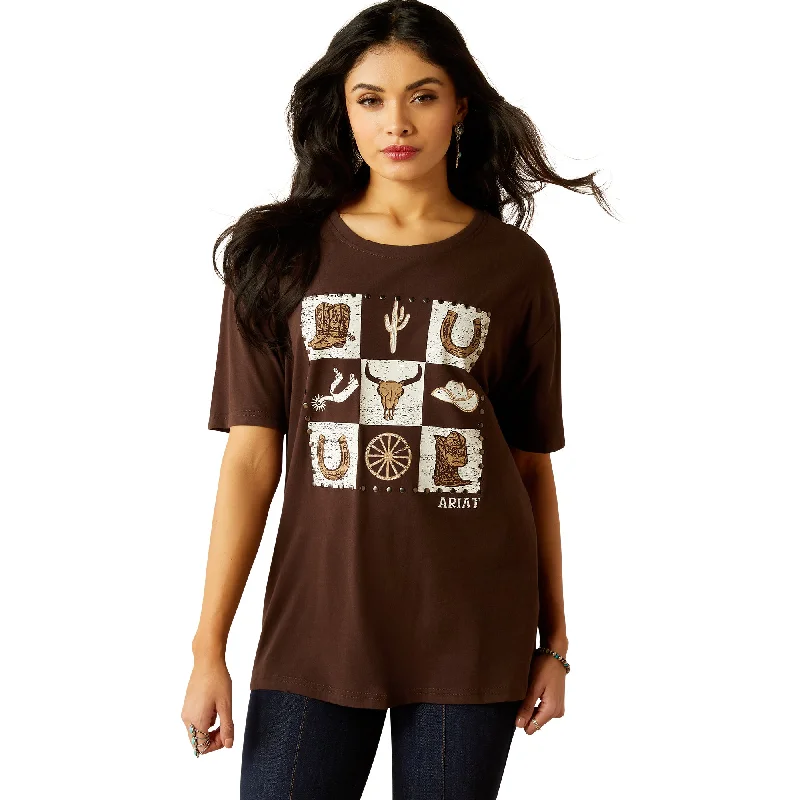 Ariat Ladies Checkerboard Mole Brown Graphic T-Shirt 10053956 Chenille Blend Fleece Blend Nylon Blend Ariat Ladies Checkerboard Mole Brown Graphic T-Shirt 10053956 Chenille Blend Fleece Blend Nylon Blend