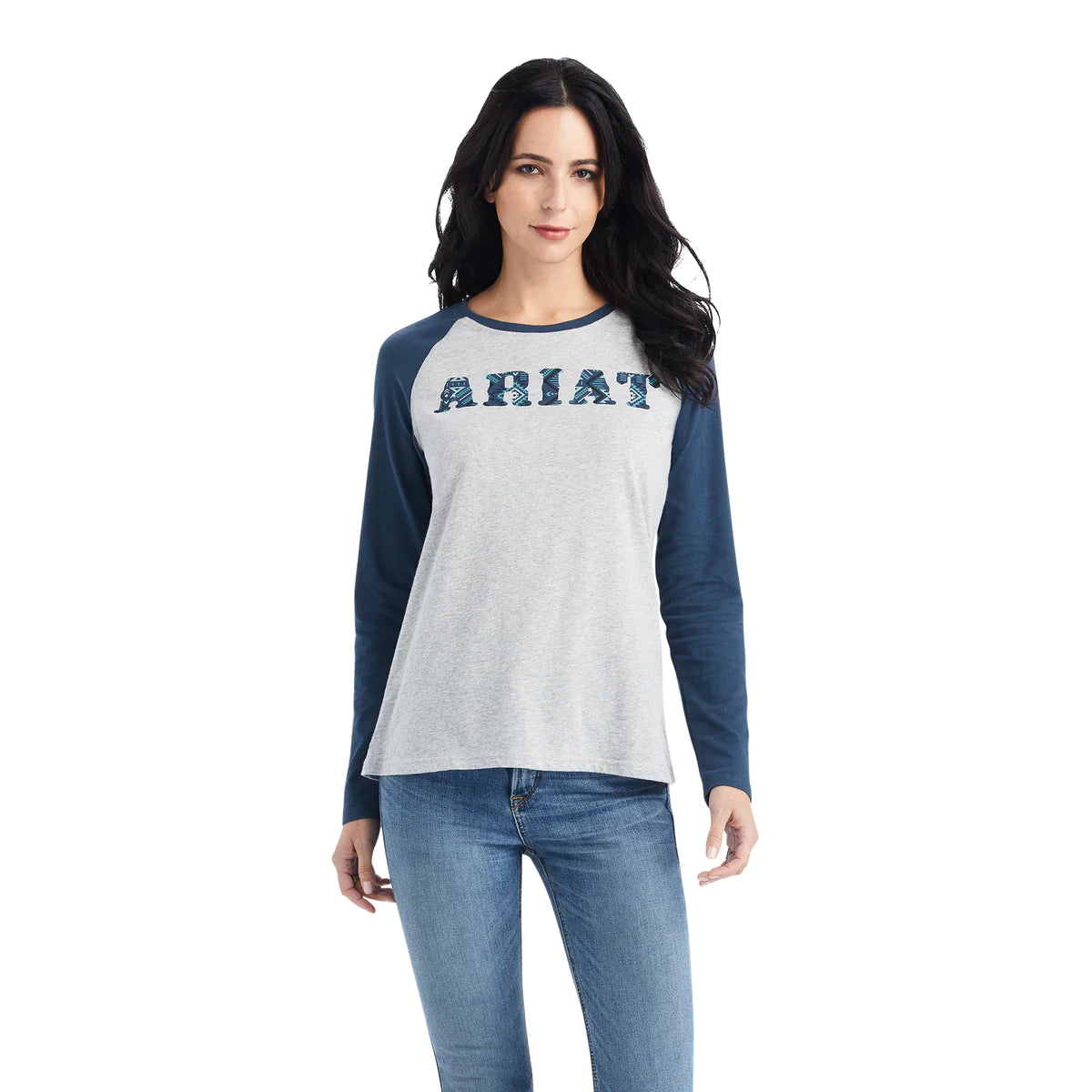 Ariat Womens R.E.A.L Heather Grey/Midnight Blue Baseball T-Shirt Rayon Fabric Velvet Fabric Corduroy Fabric