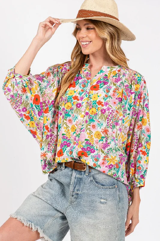 Button Down Floral Shirt Terry Blend Velvet Blend Canvas Blend