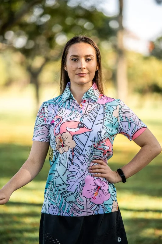 CA Ladies Funky Golf Shirt | Pastel Jungle Seamless Knitted Crochet