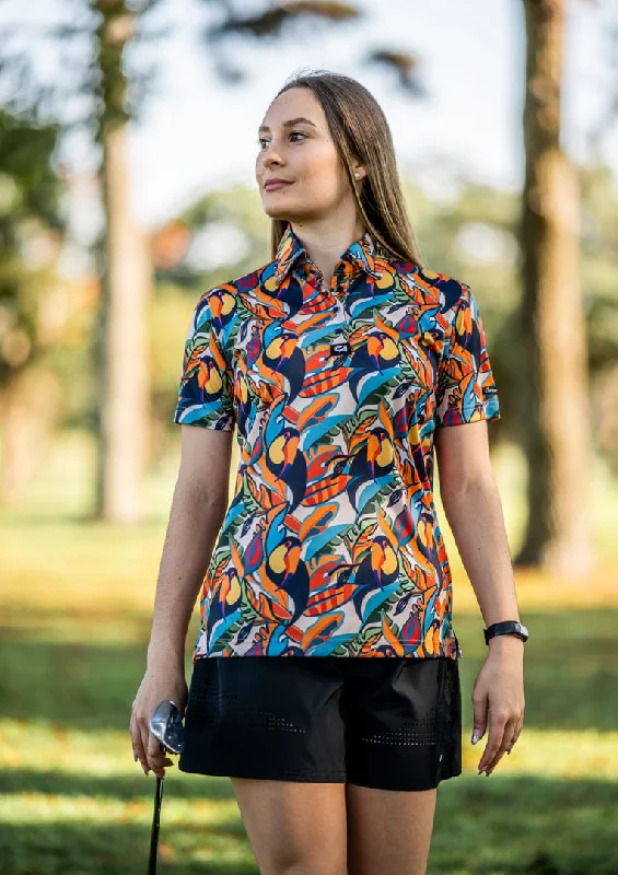 CA Ladies Funky Golf Shirt | Sunset Toucans Elasticated Padded Insulated