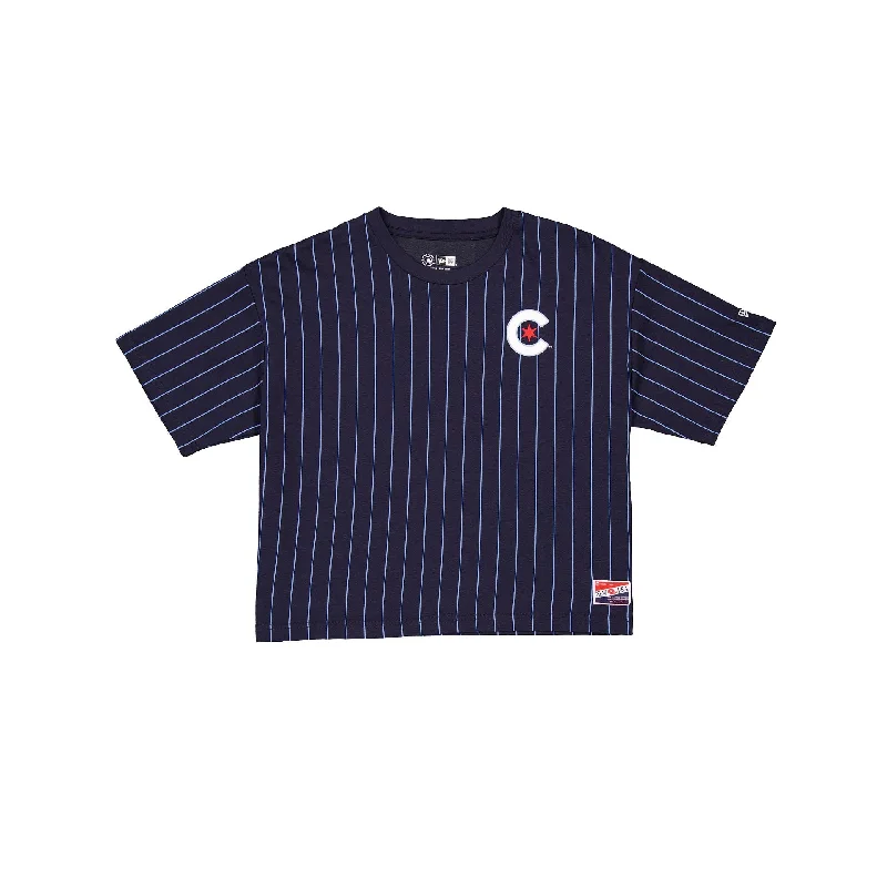Chicago Cubs Throwback Women's T-Shirt Beaded Sequined Faux Fur
