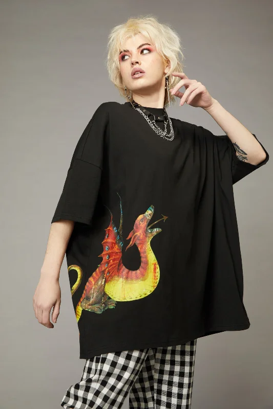 Dragon Magic Print Tee Spandex Blend Rayon Blend Denim Blend
