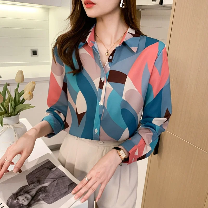 Women's Chiffon Fashion Printing Shirts Lace Blend Ribbed Blend Corduroy Blend