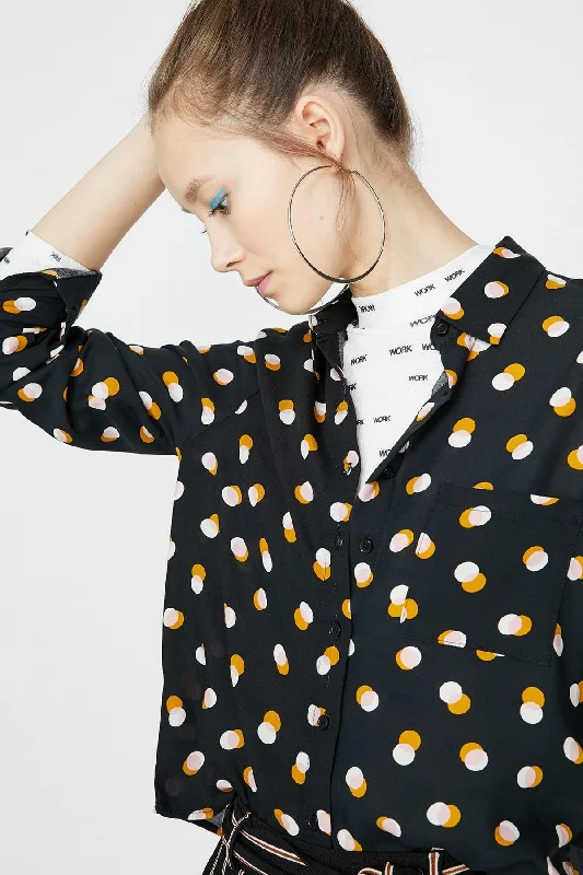 Women Black Patterned Shirt Striped Floral Plaid