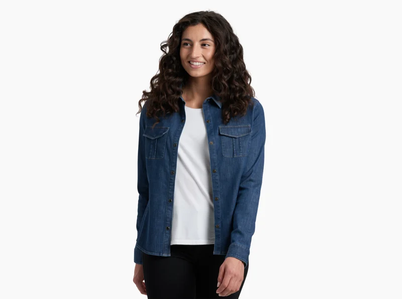 Kuhl 8177 Women's Josie Denim Shirt Oversized T-Shirt Spandex breathable