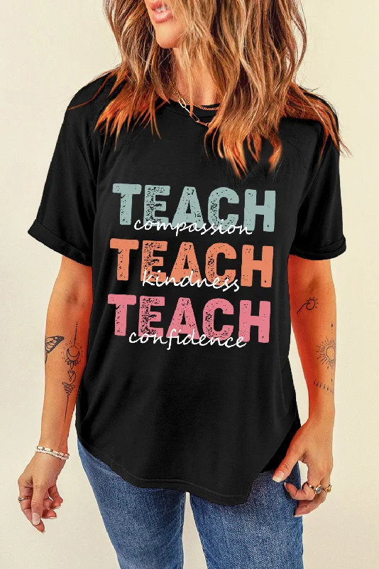 Teach Graphic Ladies T-Shirt Zippered Front Buttoned Front Snap Front