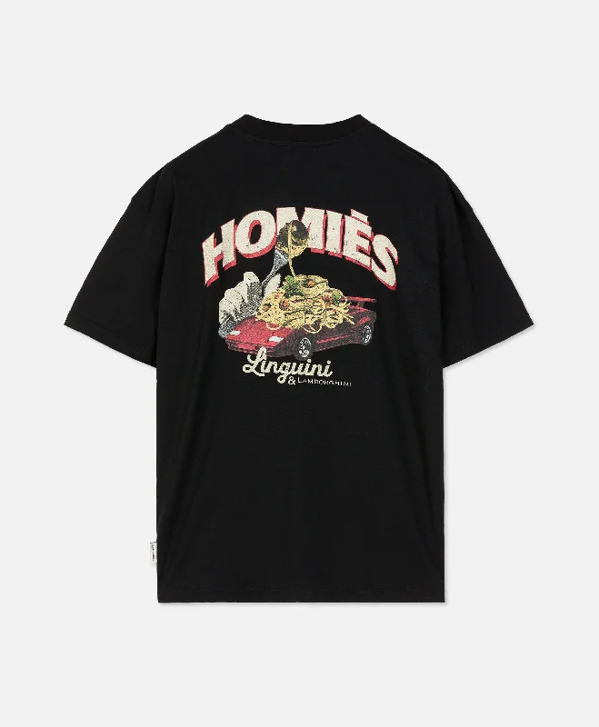 LINGUINI T-SHIRT BLACK Zippered Buttoned Snapped