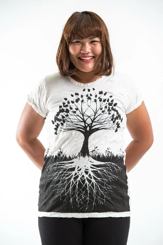 Plus Size Sure Design Women's Tree of Life T-Shirt White Jersey Fabric Tulle Fabric Batik Fabric