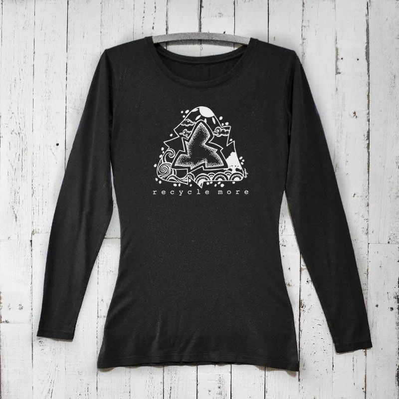 Recycle More Long Sleeve T-shirt for Women Beaded Sequined Faux Fur