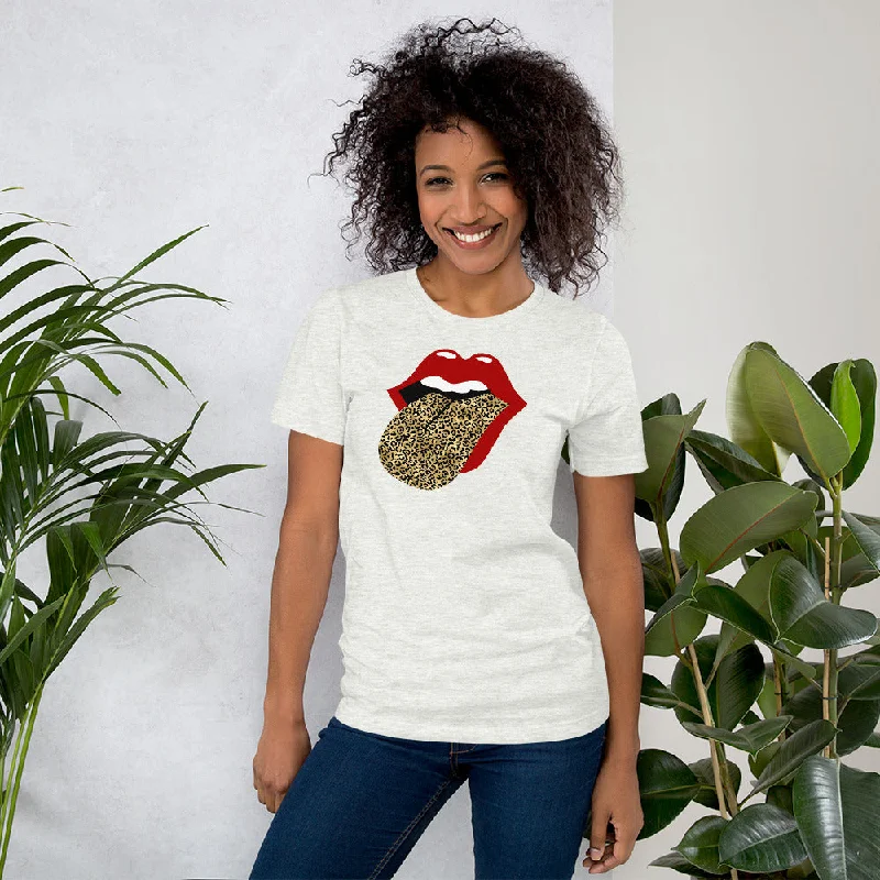 Red Lips and Leopard Tongue - Short-Sleeve Unisex T-Shirt Hooded Caped Shawl Collar