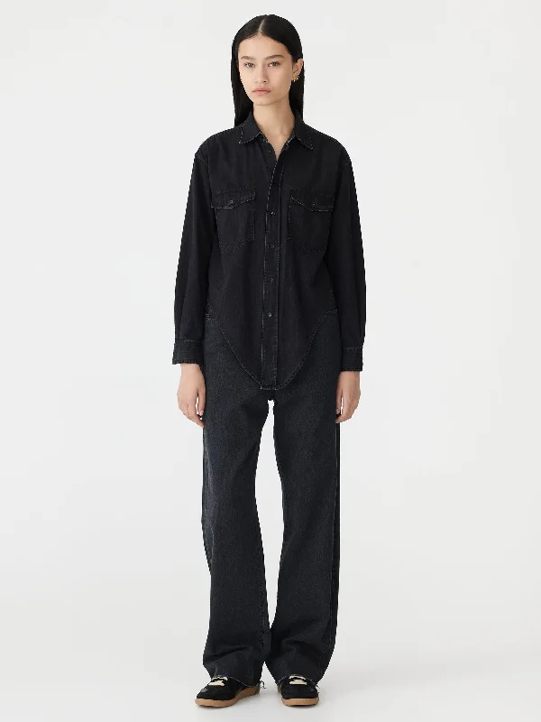 scoop hem denim shirt Beaded Sequined Faux Fur