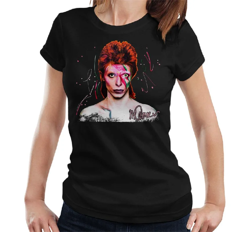 Sidney Maurer Original Portrait Of David Bowie Aladdin Sane Women's T-Shirt Lace Blend Ribbed Blend Corduroy Blend