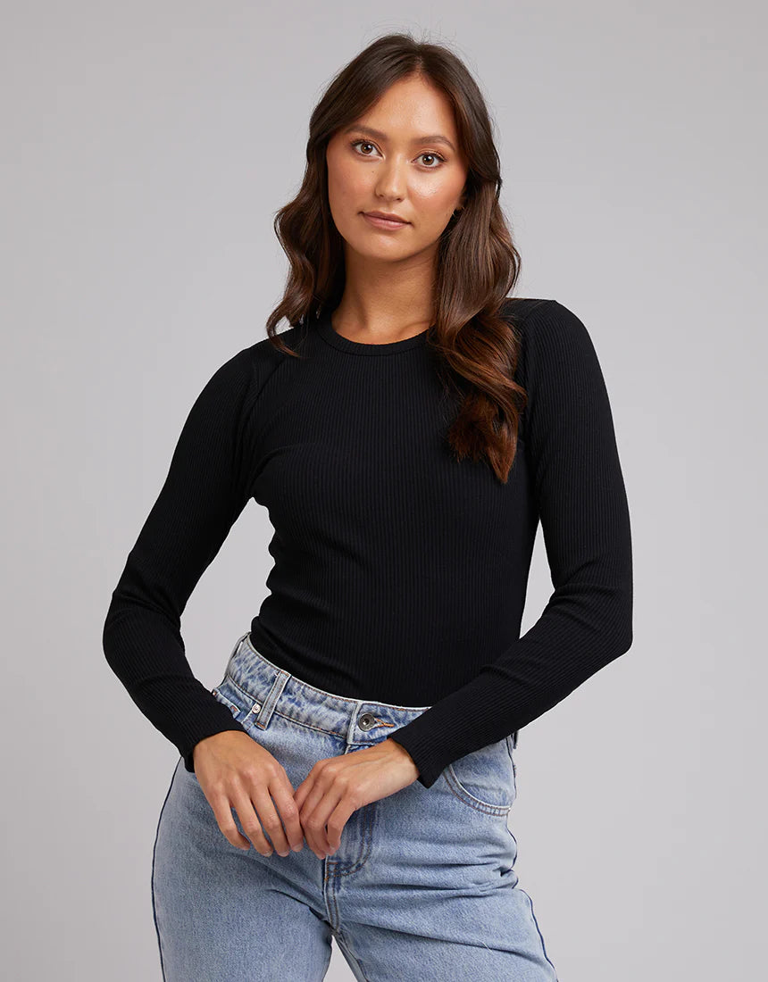 SILENT THEORY Ribbed Womens L/S Tee - Black Polka Dot Checkered Tartan