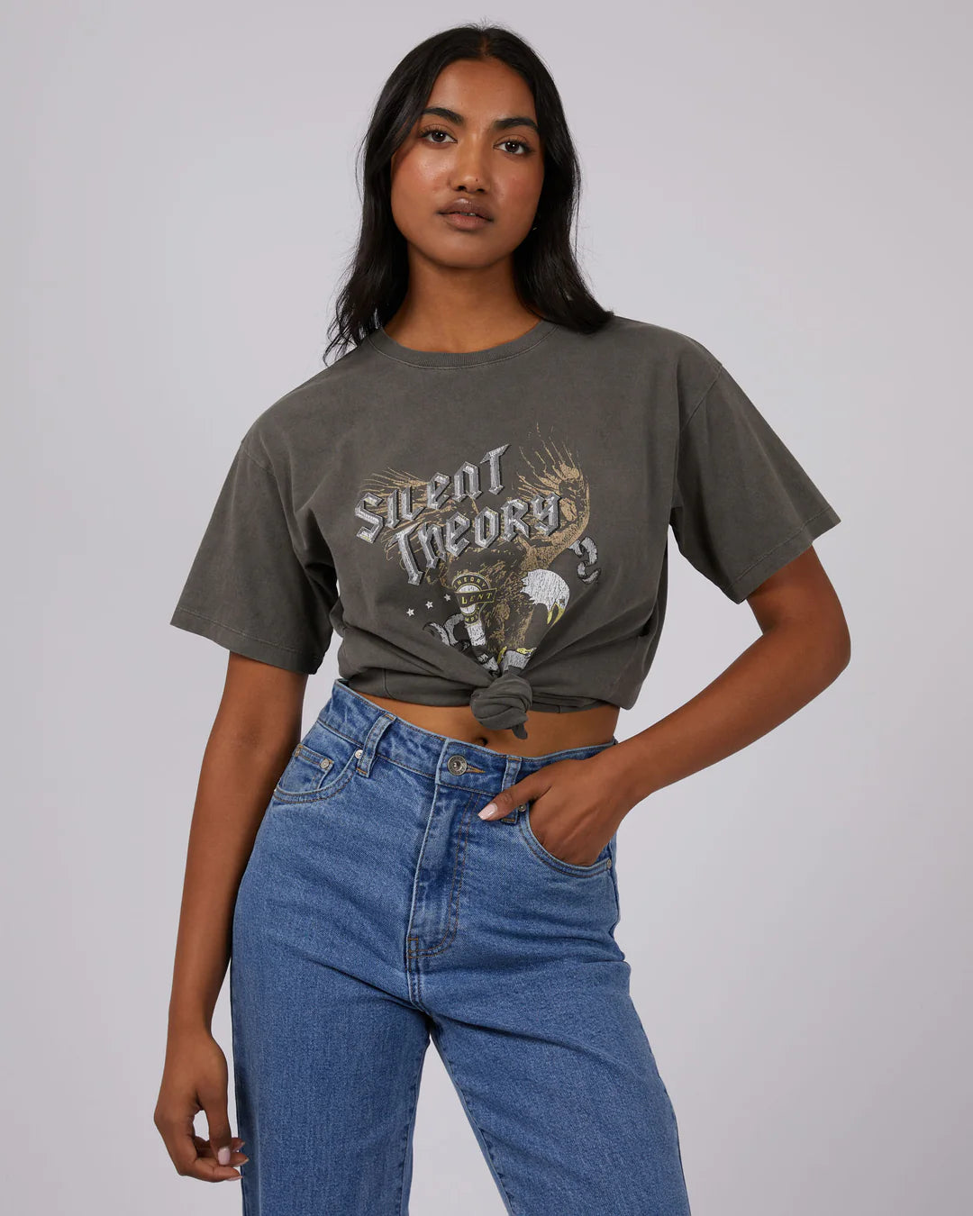 SILENT THEORY Toretto Tie Womens Tee - Coal Mesh Blend Leather Blend Suede Blend