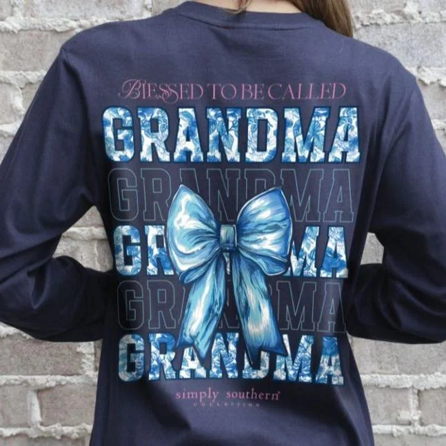 Simply Southern Women's Long Sleeve T-Shirt – "Blessed to be Called Grandma" with Blue Ribbon Terry Blend Velvet Blend Canvas Blend Simply Southern Women's Long Sleeve T-Shirt – "Blessed to be Called Grandma" with Blue Ribbon Terry Blend Velvet Blend Canvas Blend
