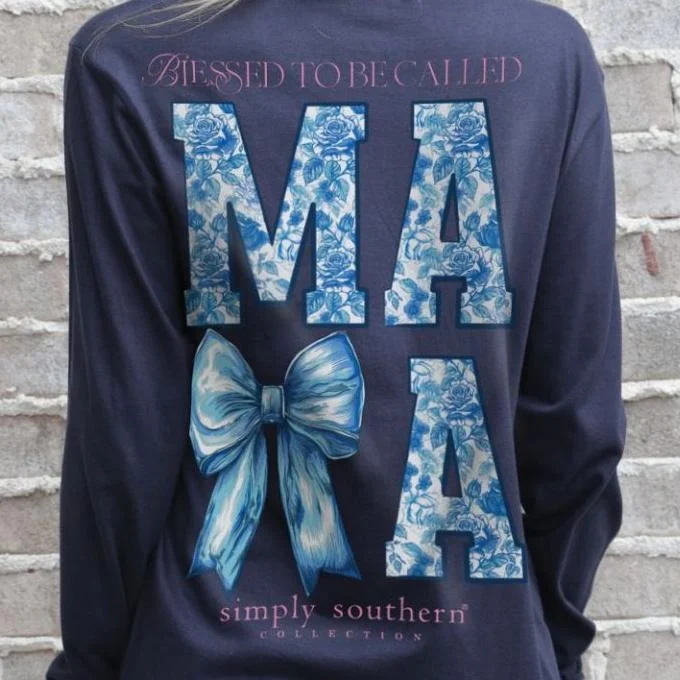 Simply Southern Women's Long Sleeve T-Shirt – "Blessed to be Called Mama" V-Neck T-Shirt Long Sleeve Cotton