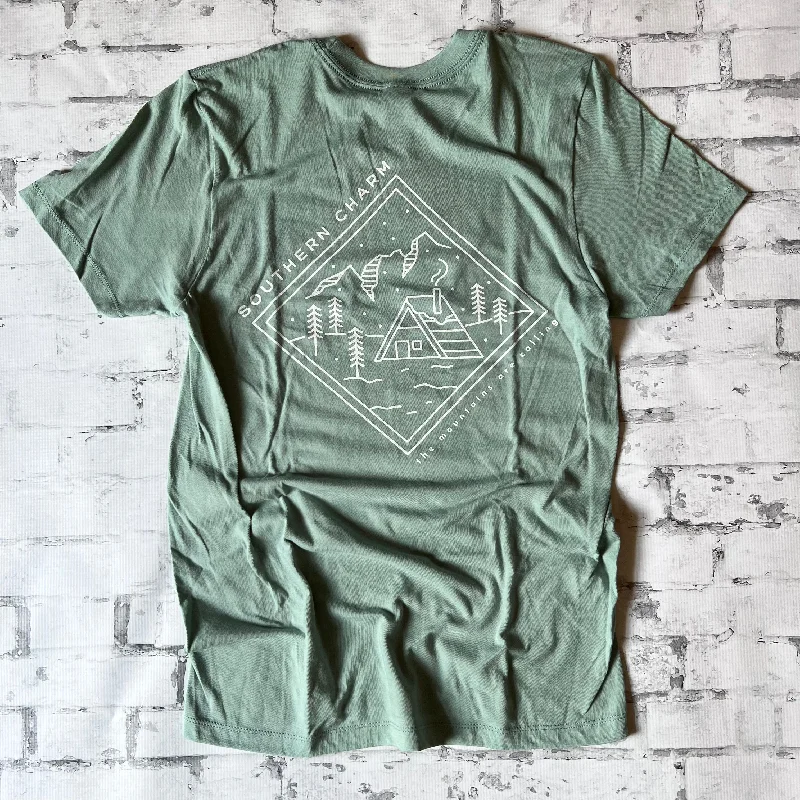 Southern Charm "Cabin Square" Short Sleeve T-shirt - River Green Nylon Fabric Polyester Fabric Spandex Fabric