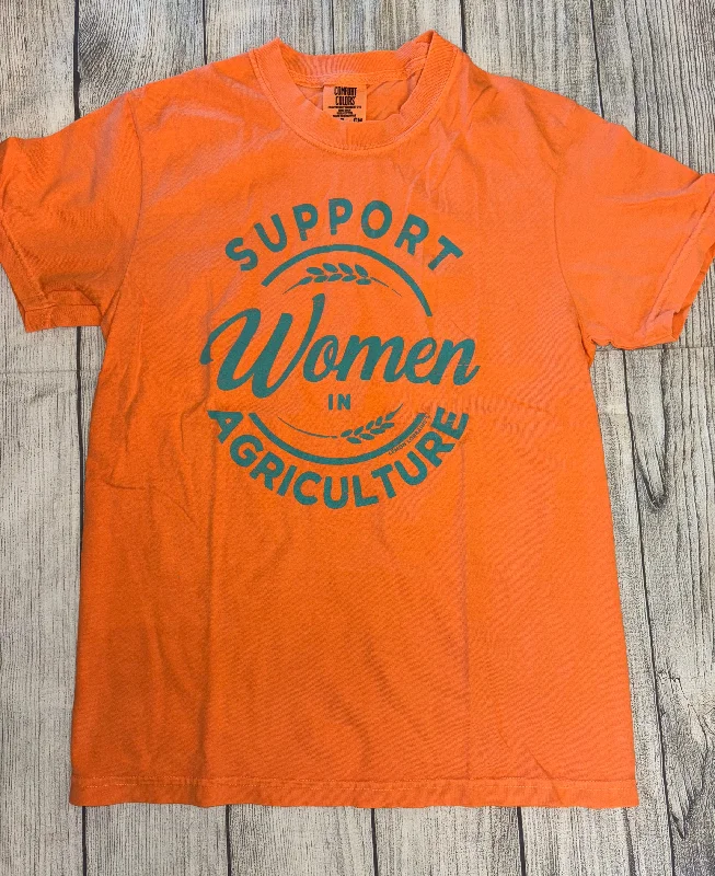 Support Women in Agriculture Tee-Orange Ribbed Striped Patterned