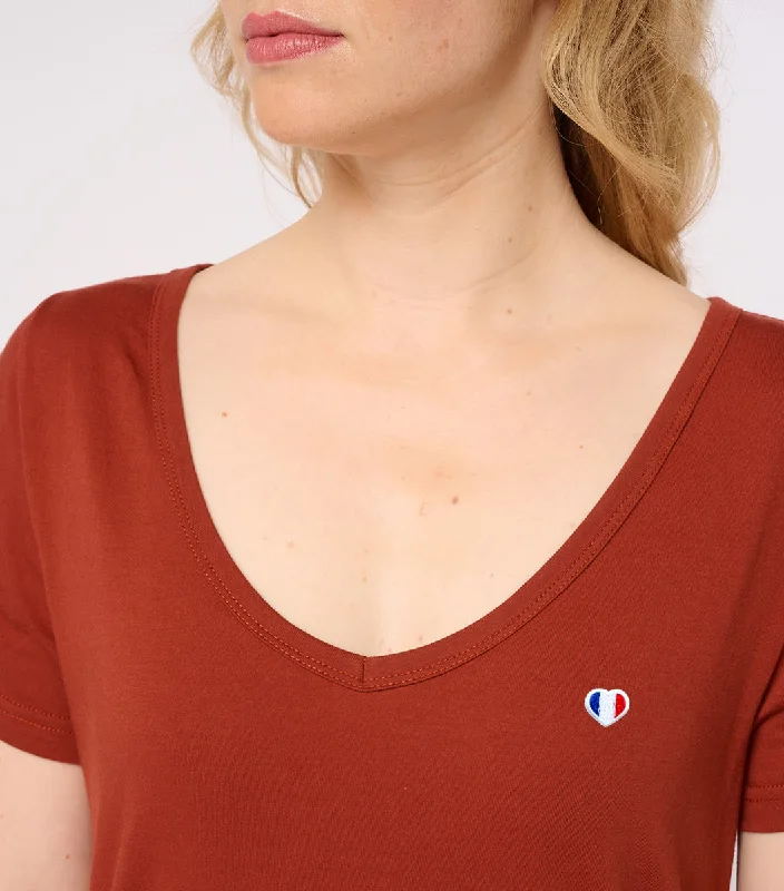 T-shirt col V Femme Terracotta - L'iconique Chenille Blend Fleece Blend Nylon Blend