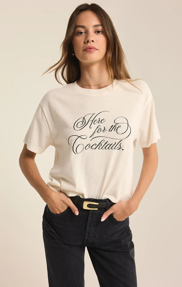 Z Supply Cocktails Pacific Embroidered Tee Mesh Canvas Denim