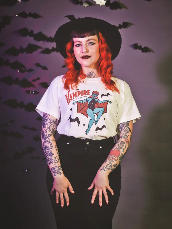 The Vampire Boxy Tee in White Welt Pockets Slit Pockets Flap Pockets