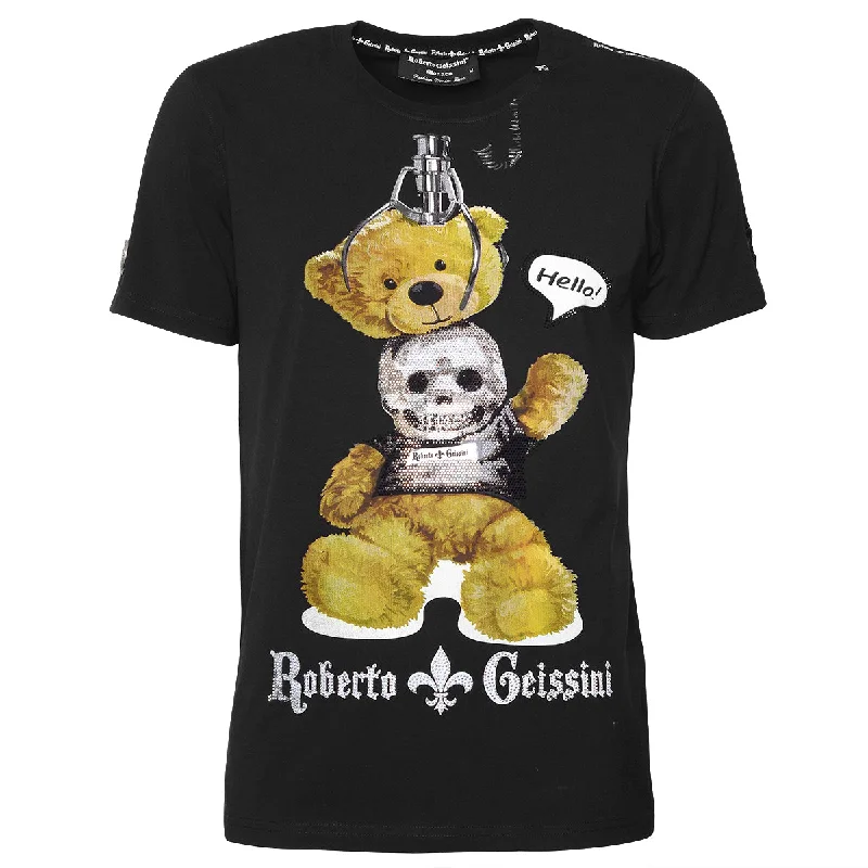 Skull Bear T-Shirt Schwarz Unisex Welt Pockets Slit Pockets Flap Pockets